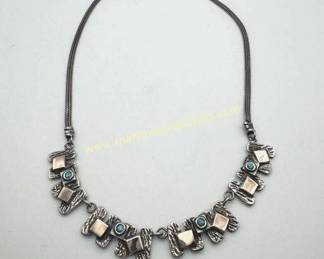 14K gold, sterling silver & opals necklace 