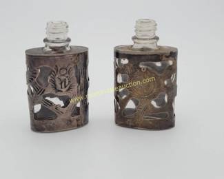 Sterling silver wrapped small glass bottles