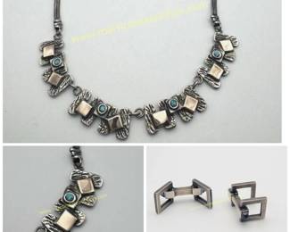 14K gold & sterling silver necklace, cufflinks