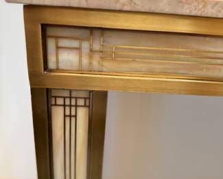 close up of table and mirror / marble top on the table 