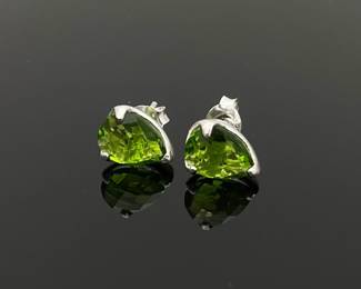 Sterling Silver Green Rhinestone Earrings 