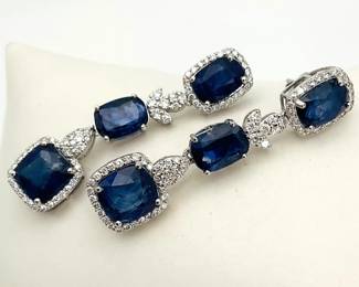 Platinum sapphire and diamond earrings