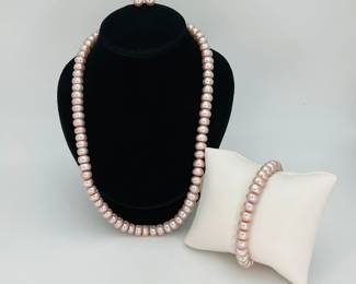 Pink Faux Pearl Necklace and Bracelet set