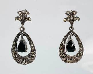 Silver Marcasiote and Black Onynx earrings