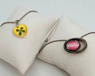 Clover and Pink stone necklaces