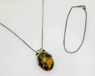 Sterling Silver Necklace with amber pendant