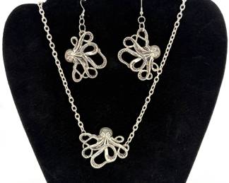 Octopus necklace and earrings set