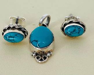 Sterling and turquoise earrings and pendant