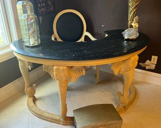Thailand wood elephant table and chair with marble top