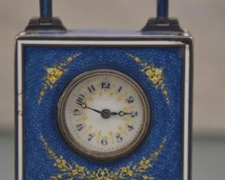 Beautiful Edwardian Silver & Blue Guilloche Travel Clock