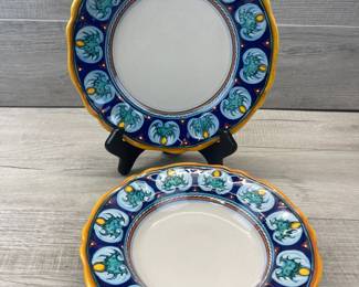 ITALIAN HAND PAINTED CERAMIC BOWL & PLATE SET