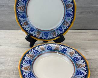 ITALIAN HAND PAINTED CERAMIC BOWL & PLATE SET
