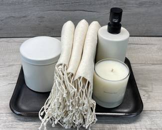POTTERY BARN MASON STONEWARE MAISON LOUIS MARIE CANDLE & CREATIVE WOMEN HAND TOWELS