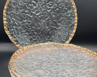 IVV GLACIER GLASS DINNER PLATES W GOLD RIM