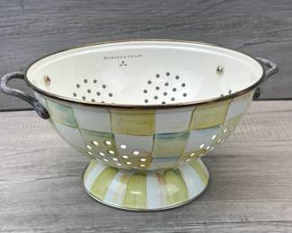 MACKENZIE CHILDS PARCHMENT CHECK ENAMEL LARGE COLANDER