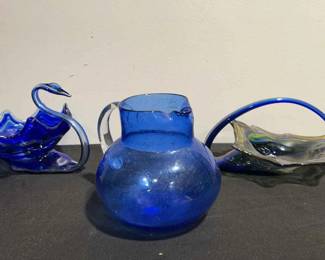 Blue Glass Stretched Creations Pitcher