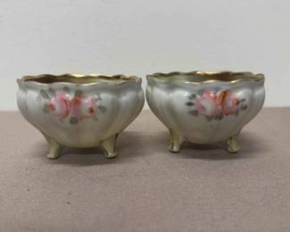 Antique Nippon Hand painted Floral Porcelain Tiinket Bowls