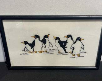 Framed Fiber Art Penguins