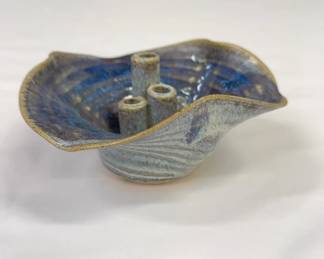 Japanese Ikebana Art Pottery Three Column Tube Vase