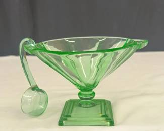  02 Vintage Heisey Green Mayonnaise Or Whipped Cream Bowl With Ladle