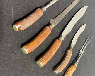 Knives Set with Sharpener Faux Wood Handles