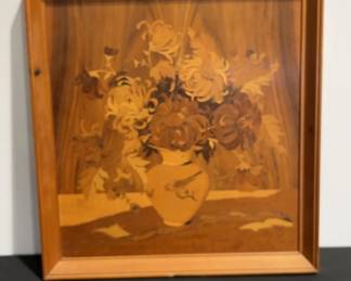 Framed Flowers Vase  Cut Carved Wood Creation Signed by B.G.