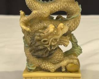  03 Antique Green JadeColoured Dragon Figurine Statue