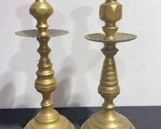 Two Mismatched Large Metal Candle Holders