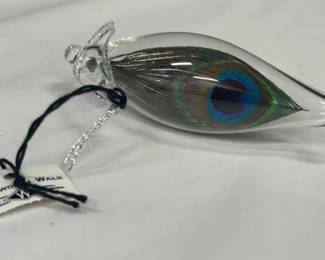 Hand Blown Glass With Peacock Feather Inside