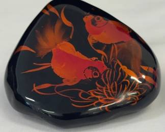Stunning Black Lacquer Look Asian Koi Selfie Paperweight 