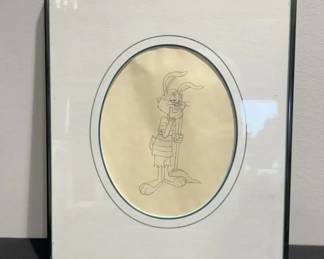 Framed HandDrawn Cartoon Bugs Bunny  Not Signed