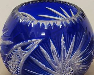 Vintage Bohemian Cobalt Blue cuttoclear Crystal Rose Bowl