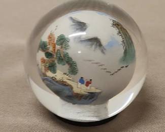 Chinese ReversePainted Glass Globe Paperweight