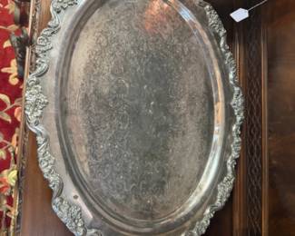 Large Ornate Silver footed tray 