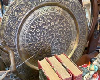 Vintage Etched Brass Tray engraved with foliate patterns