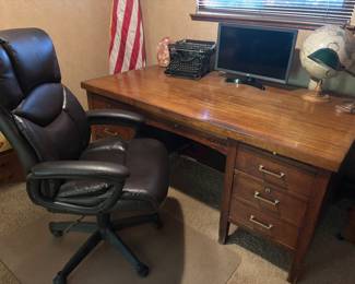 Leather office chair, antique desk