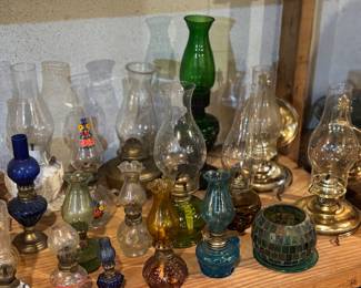 Antique oil lamp collection.