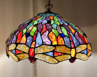 Vintage dragonfly hanging stained glass lamp