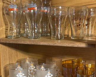 Beer glasses, vintage Christmas glasses and Coca Cola glasses