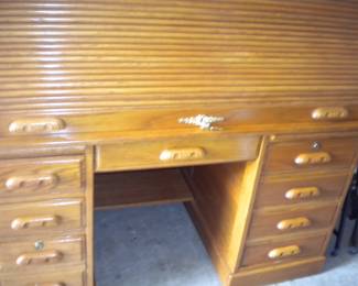 Light oak computer center roll top desk 
