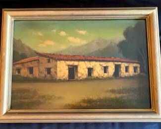 James Everett Stuart (1852–1941). Known for his masterful landscapes of the American West and Mexico, Stuart produced over 5,000 paintings during his career. His works appear in museum collections including the de Young Museum, Crocker Art Museum, and Oakland Museum of California. This piece reflects his late-career focus on architectural and regional scenes, combining painterly realism with rich color and historic appeal—making it an excellent acquisition for collectors of early 20th-century Western art.