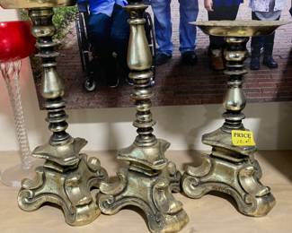 Three piece brass candlesticks