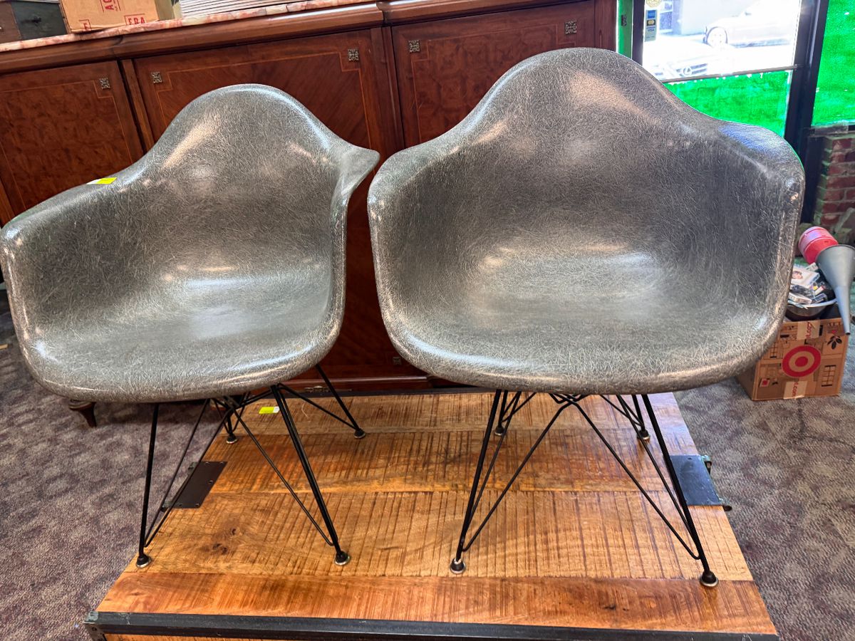 Rare Pair Herman Miller Eames Armchairs w/ Eiffel Tower Base