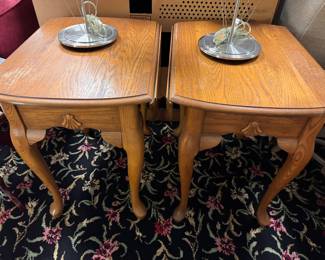 Pair Oak Drop Leaf End Tables
