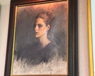 Well Done Portrait of Woman on Canvas w/ Gallery Light