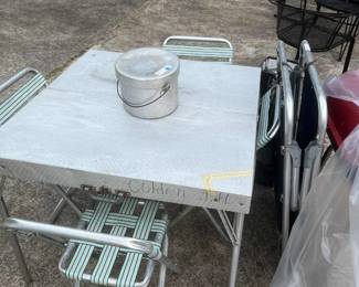 Vintage camper set folds into case, vintage camping cookware set, vintage ice cream maker, grill, tent