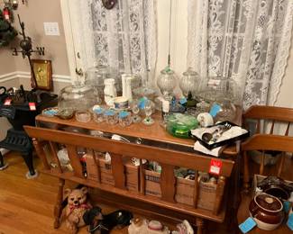 Glass ware, decor items, maple dining room suite vintage late 1950's early 1960's