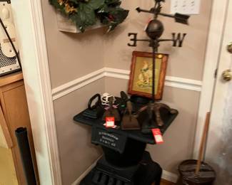 Wood stove, old irons, decor