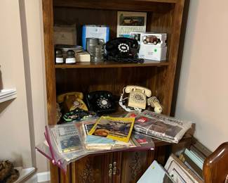 Bookcase, telephone stuff, decor, Indian posters and pictures
