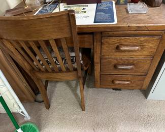 Vintage wood desk & chair